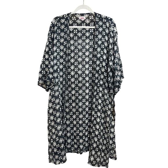 Bongo Semi Sheer Womens Open Front Duster Medium Geometric Print Kimono Cardigan - Picture 1 of 6